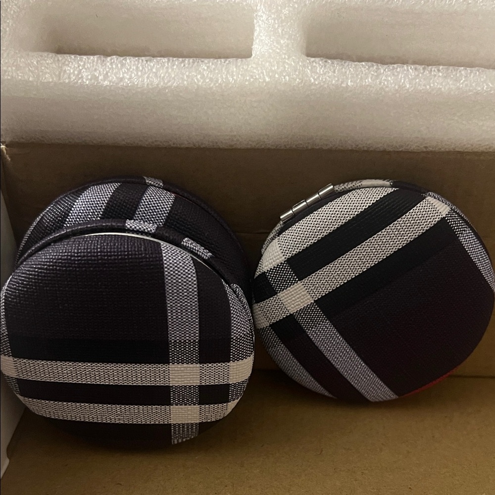 Plaid Round Cosmetic Makeup Mirror